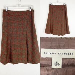 Banana Republic Women’s Skirt Plaid Wool Blend Lined Italian Made Brown Orange 6